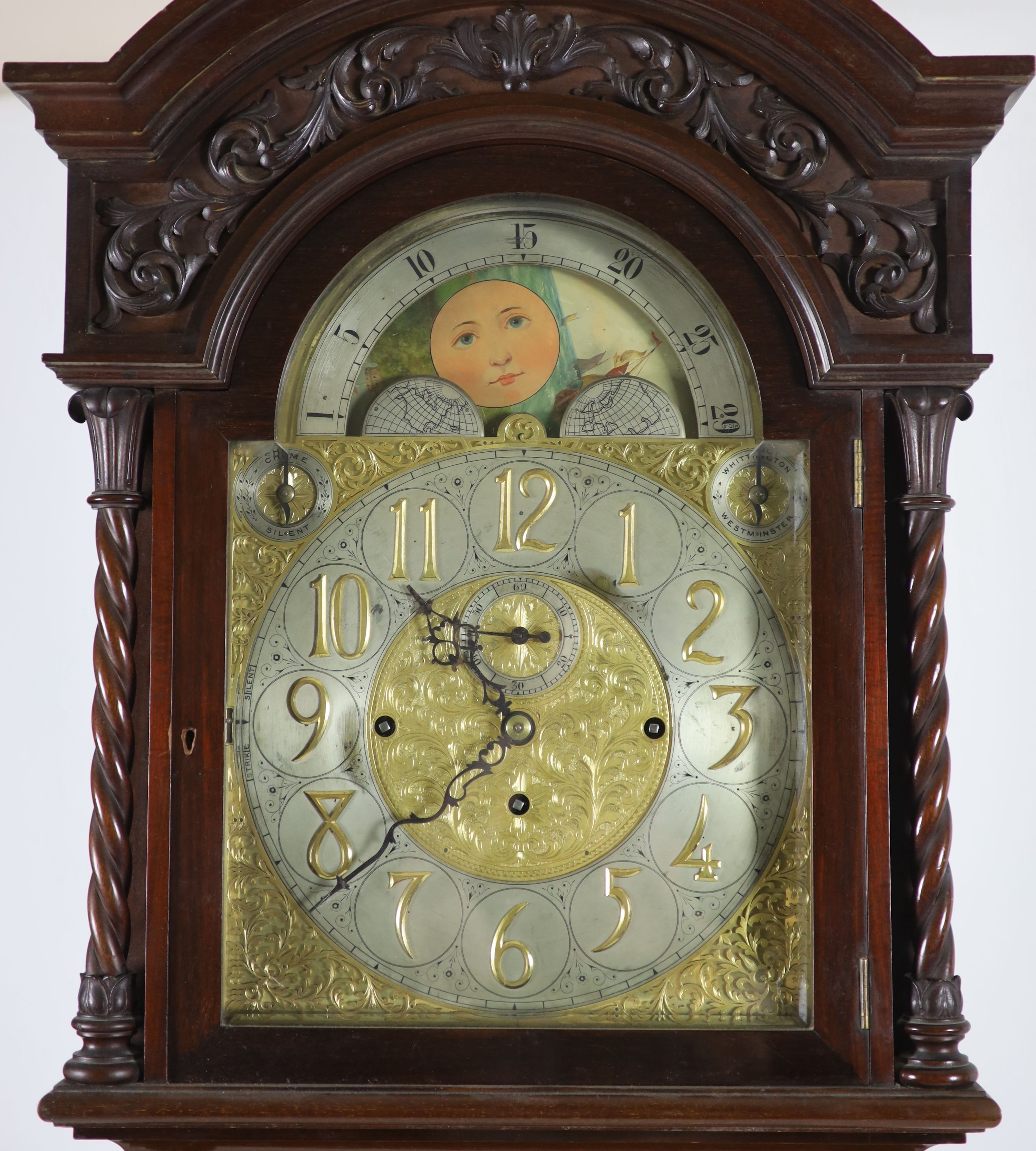 A late Victorian mahogany chiming longcase clock, H 248 W 56cm.